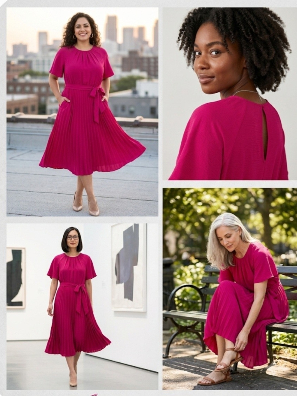 Calvin Klein Hot Pink Pleated Midi Dress